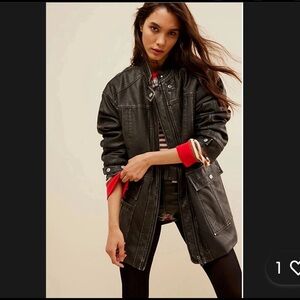 Free People All About That Moto Vegan Leather Jacket in Off Black